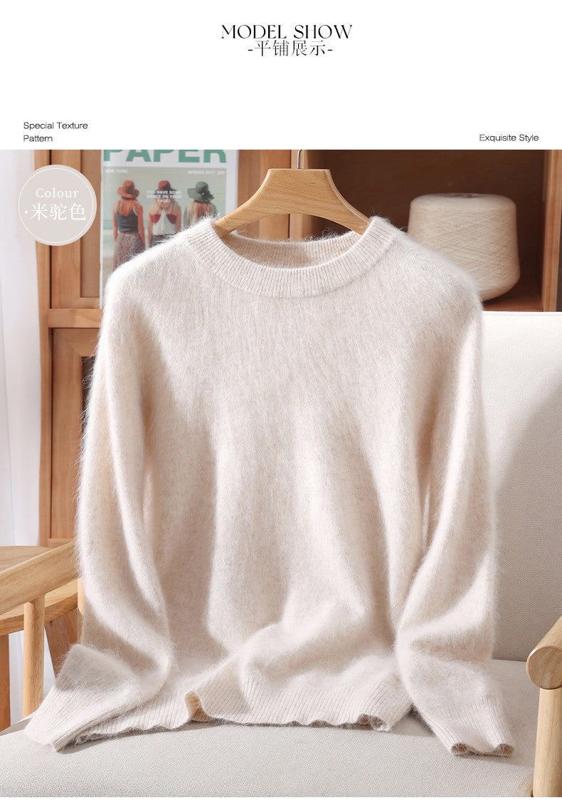 Outono e inverno novo suéter de caxemira de vison feminino curto grosso semi-gola alta camisa de fundo cor sólida simples topo