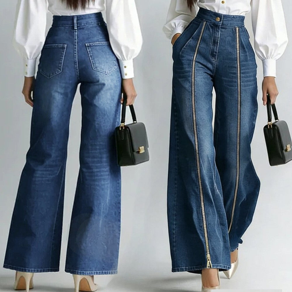 Aurelia Gold-Zip Wide-Leg Jeans