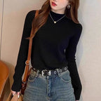 Branco de malha velo forrado meia gola alta camisola moda feminina outono inverno interior usar base camisa integrada velo topo