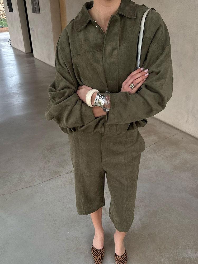 Marielle Faux-Suede Jacket & Bermuda Shorts Set