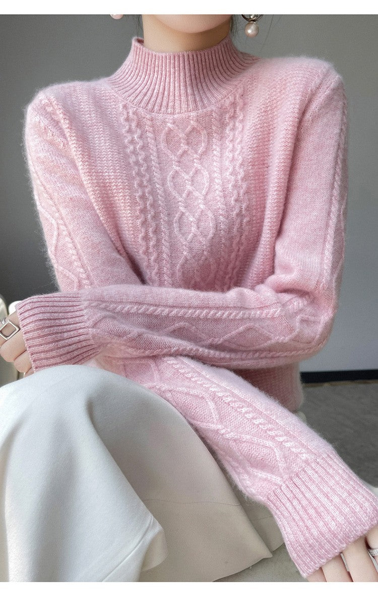 Camiseta Feminina de Gola Alta para Outono e Inverno, Suéter de Cashmere que Emite Calor, Manga Longa, Ajuste Regular