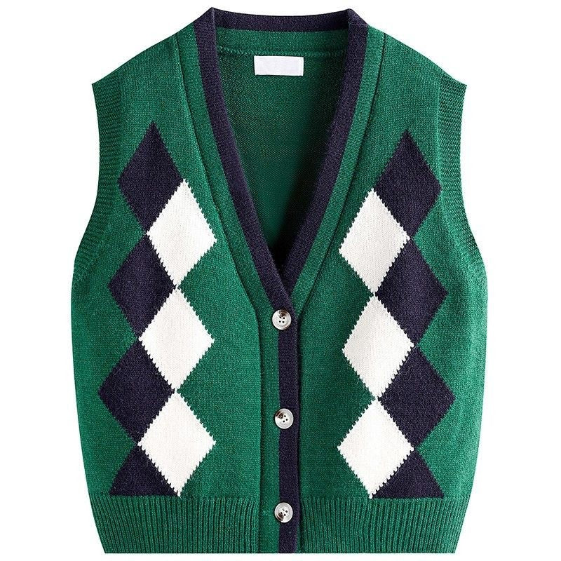 Margot Plaid V-Neck Knit Vest