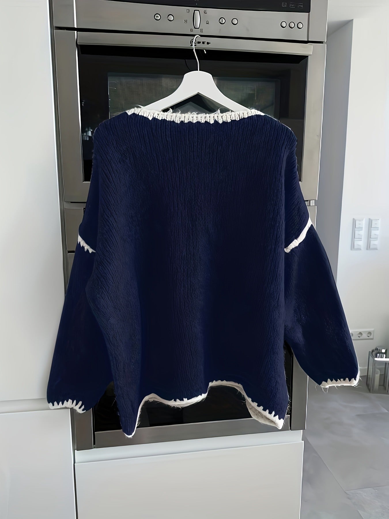 Suéter feminino de outono e inverno com blocos de cores, gola redonda, manga comprida, solto, estilo vintage casual, top de malha.