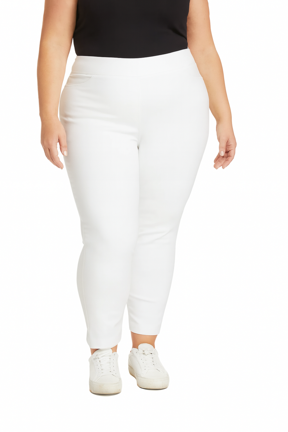 Plus Size White Ankle Pants with Back Pockets